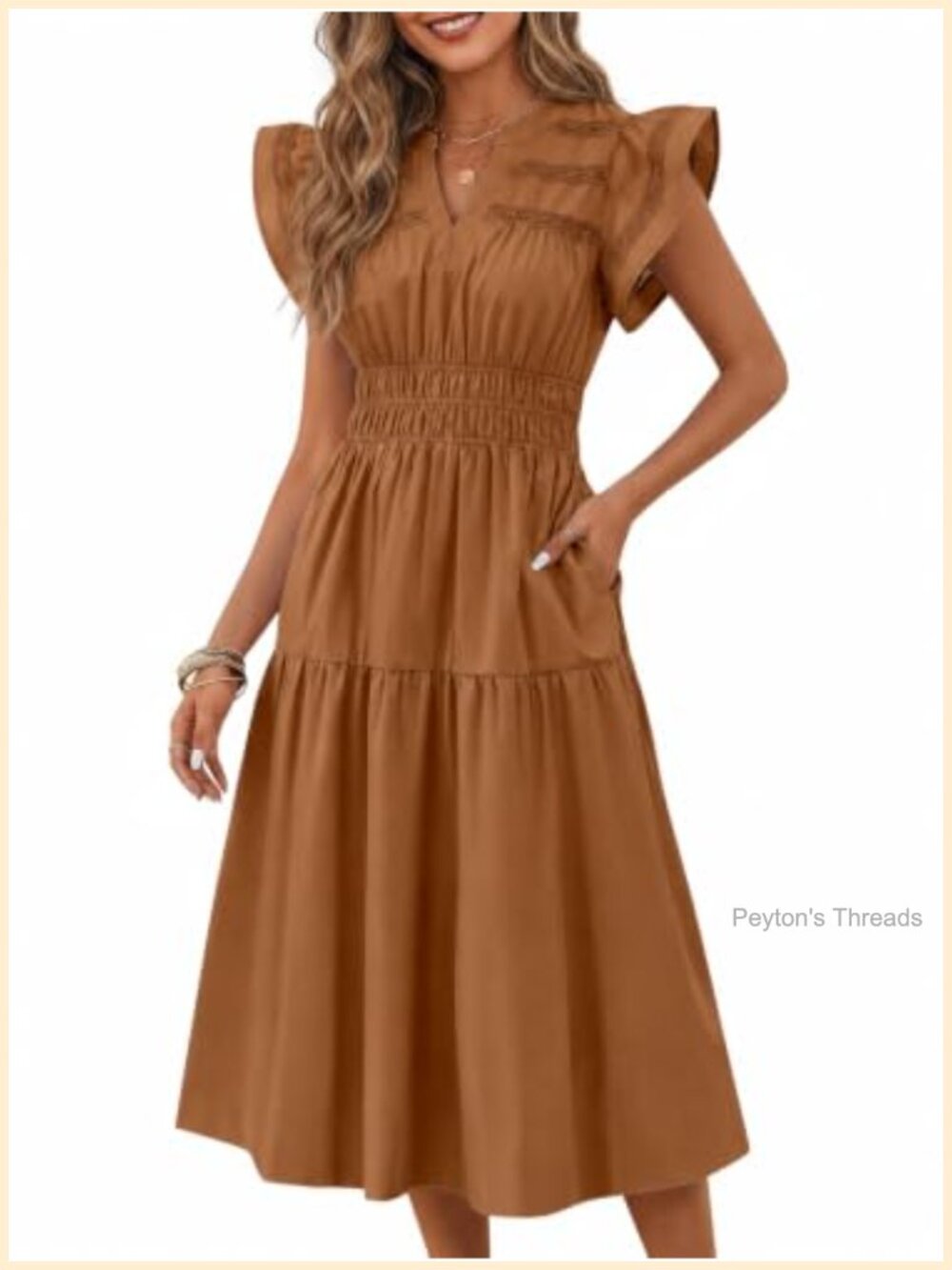 Womens Summer Midi Maxi Dress V Neck Ruffle Cap Sleeve Flowy Beach